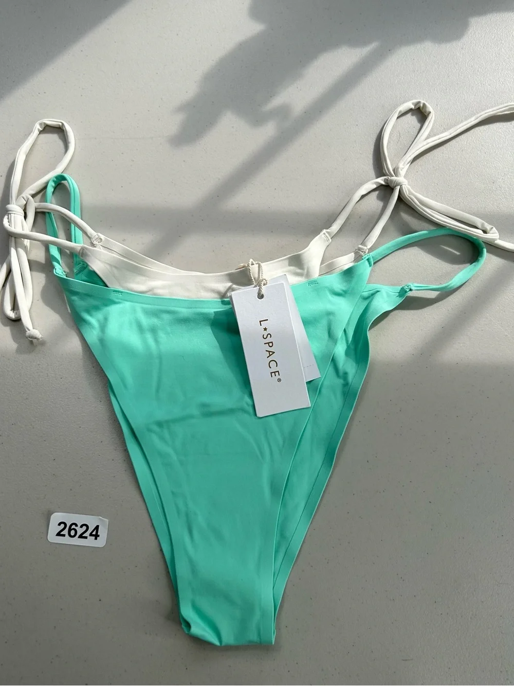 L*Space Swim Fused Mackena Bitsy Green Bikini Bottom Large Side Tie New